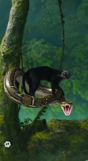 A Panther's "Ultimate FLEX"! It Uses a Giant Python as a "Walking Bridge"! #wildliferescu#wildlife