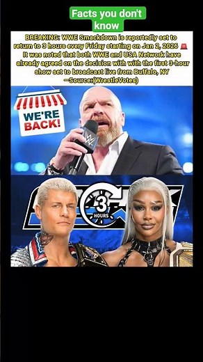 BREAKING: WWE SmackDown Returns to 3 Hours Starting January 2, 2026#smackdown#shorts#usa #uk#tripleh