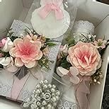 5 Pcs Baptism Candle Set for Boys Girls Included Catholic Devotional Candle with Flower, Baptism Towel, Rosary, Bible for Christenings Baptismal Party Favors(White)