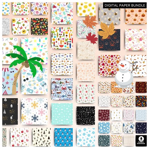 All Seasons Digital Paper Bundle - 400 Seamless Patterns - Seasonal Designs - Summer Winter Fall Spring Patterns - Seasonal Scrapbook - Etsy