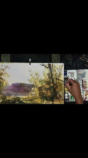 Through the Woods to the Hill / 穿过树林走向山丘。Fan Brush Watercolor Landscapes。衣昕水彩。