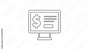 Black line Monitor with dollar icon isolated on white background. Sending money around the world, money transfer, online banking, financial transaction. 4K Video motion graphic animation