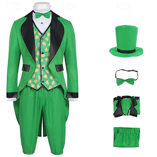 Carnival Costume Elf Irish Carnival Outfits Tailcoat Outfits Adults' Men's Carnival Mardi Gras Saint Patrick's Day Party Festival Easy Carnival Costume Dress Up 2025