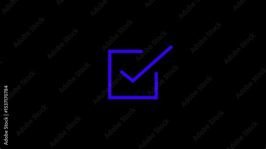 Check mark inside a rectangle animated. glowing neon line check mark icon animation. tick mark, done, complete .and success animated