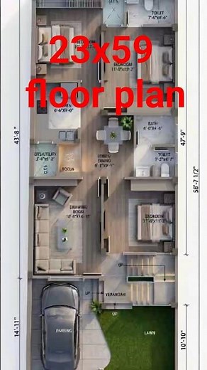 23X59 floor plan design #modernhouseplan #2bhkhousedesign #home #home #floorplan
