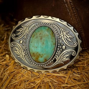 Turquoise Stone Belt Buckle: Western Style Engraved Brass - Etsy
