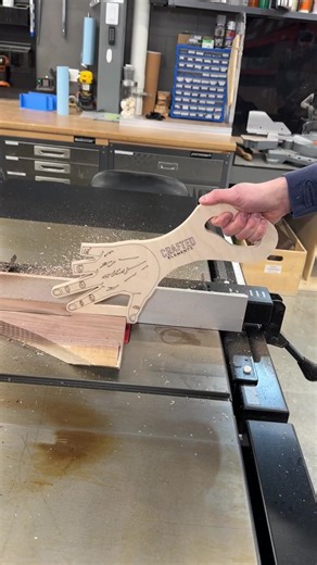 Our friend "Freddy Two Fingers McGhee" was the model for this one. You see, Freddy never met a tool he couldn't master, until one day he mixed a bit too much special sauce into his morning coffee and shortly after lost a couple of fingers to 'ol bessy, his trusty table saw. From that day Freddy Two Fingers vowed to never push small wood stock through his table saw without using the a safety push stick. If any table saw push stick is going to encourage you to use it, and keep all of your fingers 