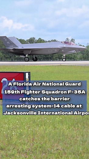 17K views · 619 reactions | : How to catch lightning ⚡ An F-35A Lightning II, part of the Florida Air National Guard’s 159th Fighter Squadron, engages the barrier arresting system-14 cable during a certification test at Jacksonville International Airport, Florida. | F-35 Lightning II Joint Program Office | Facebook