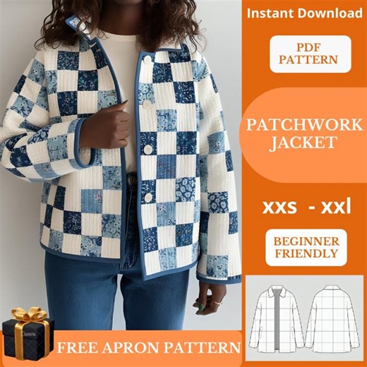 Patchwork Jacket Sewing Pattern PDF – Quilted Floral Coat Pattern – Cottagecore – Easy Beginner Friendly Tutorial - Etsy
