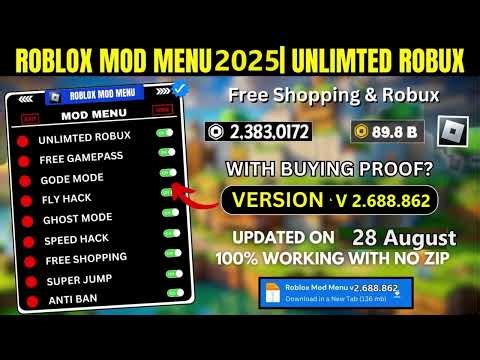 Roblox mod menu 2.688.862 Free robux and shopping | Fly, Speed & Unlimited Robux (2025)