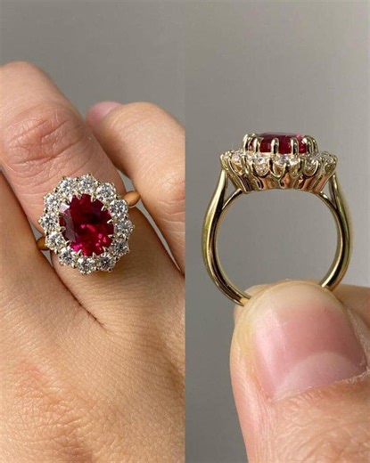 3CT Oval Cut Ruby Engagement Ring for Women, Red Ruby Wedding Ring, Moissanite Halo Ring, 14K Yellow Gold, Anniversary Gift Ring for Her - Etsy