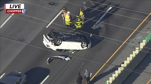 Car overturns on I-95 near Commodore Barry Bridge