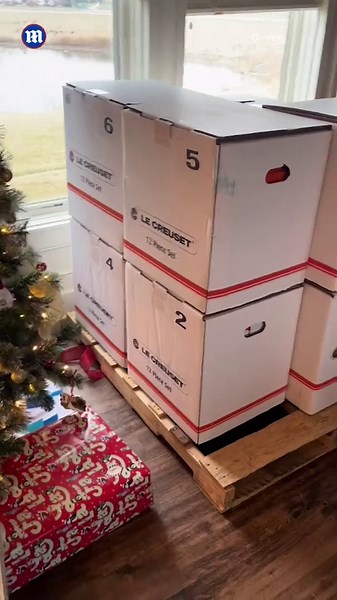 Woman gifted a $4,500 Le Creuset cookware set that arrives on a PALLET