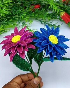 13K views · 390 reactions | Most beautiful glitter foam paper flower making very easy tutorial at home #flowers #handmade #decor | Origami Art & Crafts | Facebook