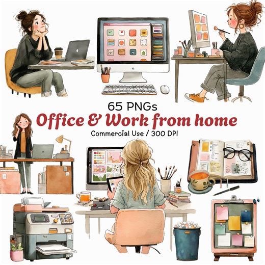 Whimsical Office & Work-from-home Clipart: Watercolor Graphics (digital Download – 65 Pngs) - Etsy