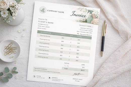 Editable Cleaning Invoice Template for Residential & Commercial Services | Canva Printable PDF Document - Etsy