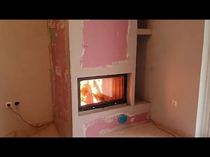 Ενεργειακό τζάκι τοποθέτηση και επένδυση απο γυψοσανίδα πυράντοχη με θήkη για ξύλα και ράφια