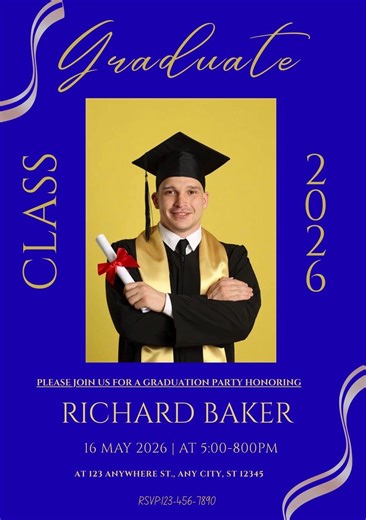 Editable Graduation Invitation – Gold Navy Blue Template (instant Download) Animated . - Etsy