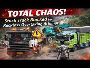 TOTAL CHAOS! Stuck Truck Blocked by Reckless Overtaking Attempt
