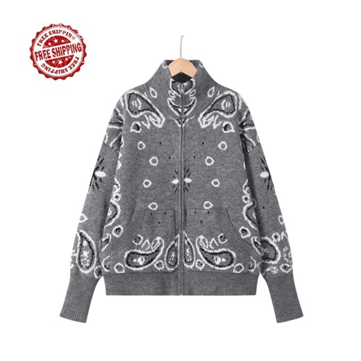 Oversized Jacquard Knit Cardigan, Minimalist Paisley Print Jacket, Spring Layering Sweater Coat. - Etsy