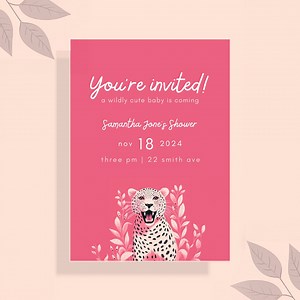 Pink Cheetah Baby Shower Invitation Canva Template - Editable & Printable - Etsy