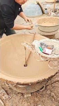 The complete process of making a clay pan on the earth pot, made by traditional craftsmen using