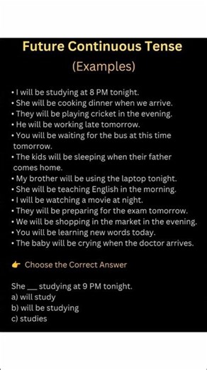 Future Continuous Examples #futuretense #learnenglish #shorts