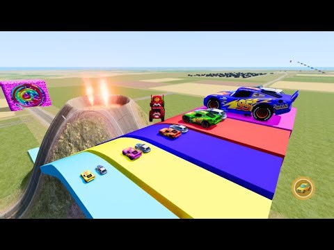Big & Small McQueen & Police Cars vs Zombie Mack | Color Slide, Volcano & Train – BeamNG.drive