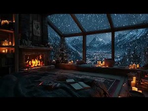 Cozy Mountain Cabin Night | Crackling Fireplace & Snowfall Sounds for Comfort & Deep Sleep ❄️