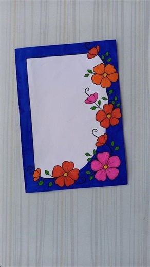 Orange & Pink Floral Border/6 easy border design/Border design/Project/Priyanka Gunwal #shorts