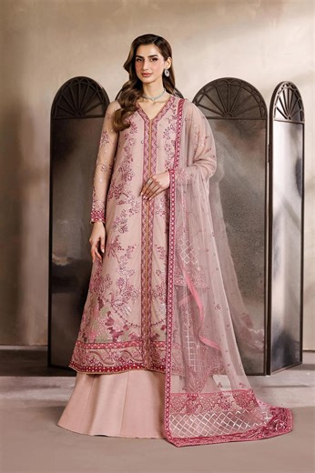 Dusty Rose Embroidered Net Gown – Pakistani Wedding Dress, Tea Pink Sequins Bridal Maxi - Etsy
