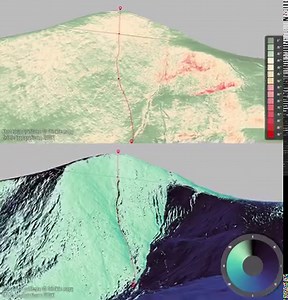 349K views · 1.6K reactions | Tak wygląda w całości Rynna Śmierci na Śnieżce. Opada do dna Kotła Łomniczki na długości 894 metrów. Plik pokazuje wyliczenie nachyleń terenu oraz ekspozycji. Rynna opada po północno-zachodnim zboczu góry. Koncepcja graficzna © Górskie mapy Źródło topograficzne GUGiK | Górskie mapy | Facebook