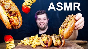 ASMR hot dogs and curly fries mukbang | German ASMR pizza eating in Deutsch