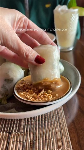 Emma Waugh | Charleston Foodie on Instagram: "Paid a recent visit to @twobitclub, the vibrant Vietnamese-inspired restaurant located inside @hotelrichemont in downtown Charleston. Tucked in the heart of the city on Society Street, this spot combines locally sourced ingredients with Southeast Asian flavors (my personal fave) in a chic atmosphere. Here’s everything we tried! 🍸 Green Dragon - a smoky, herb-bright mix of rum, mezcal, cilantro, pineapple, lime 🍹 Tonkin Time - creamy coconut, ginger