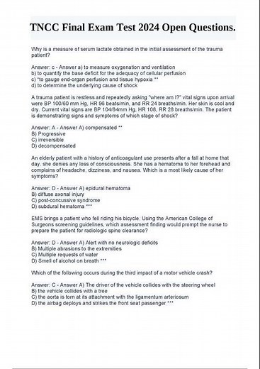 TNCC Final Exam Test 2024 Comprehensive Questions And Answers 100%Accuracy Graded A+ pdf