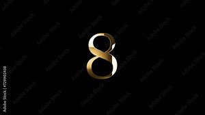 Golden number 8 with gold particles, alpha channel, golden numerology, golden number eight