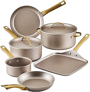 Farberware Radiant Nonstick Cookware/Pots and Pan Set with Lids and Prestige Kitchen Cooking Tools, Dishwasher Safe, 12 Piece, Champagne