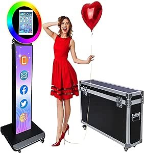 Photo Booth for iPad 10.2in 10.9in 11in 12.9in Metal Shell Selfie Station photobooth Machine RGB Ring Light Free Custom Logo Remote Control with Flight Case for Parties Wedding Exhibition