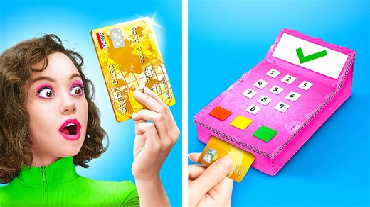 Creative cardboard credit card machine for kids