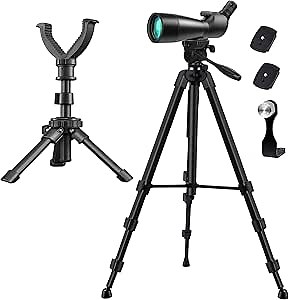 Spotting Scope Tripod, Shooting Tripod and Shooting Stand Rest Hunting V Yoke, with Binoculars Adapter and 2 QR, Compatible with Binoculars/Spotting Scope/Camera/Shooting (68 in and 10 in Mini Tripod)