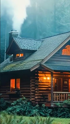 The Perfect Winter Escape: Snowy Log Cabin with Glowing Fireplace
