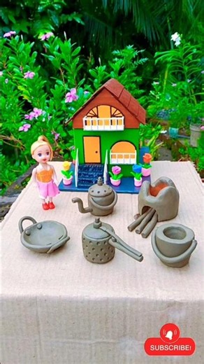 realistic tiny clay house with mini kitchen setup🏡🍳 | Handmade miniature #youtubeshorts #viralshorts