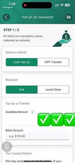 CPF Top Up from OA (ordinary account) to SA (Special Account - retirement ac) In CPF Apps