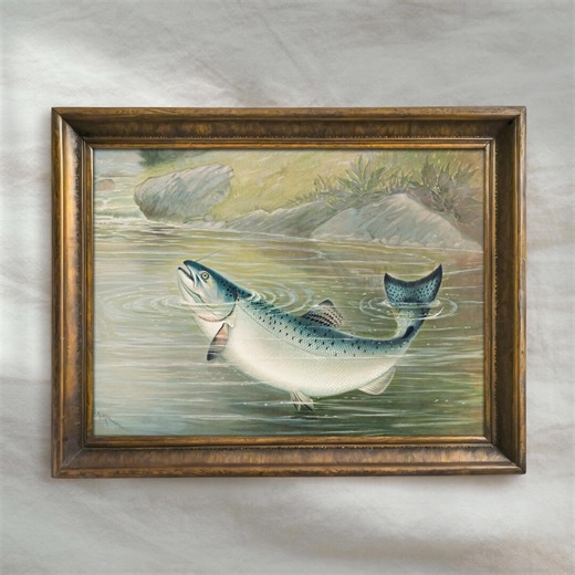 Vintage Trout Painting | Antique Freshwater Fish Wall Art | Rustic Fly Fishing Artwork | Mailed Print - Etsy