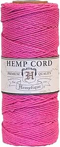 Hemptique 100% Hemp Cord Spool - 62.5 Meter Hemp String - Made with Love - No. 20 ~ 1mm Cord Thread for Jewelry Making, Macrame, Scrapbooking, DIY, & More - Bright Pink
