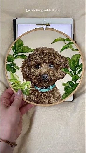 Hand embroidered dog portrait from start to finish!