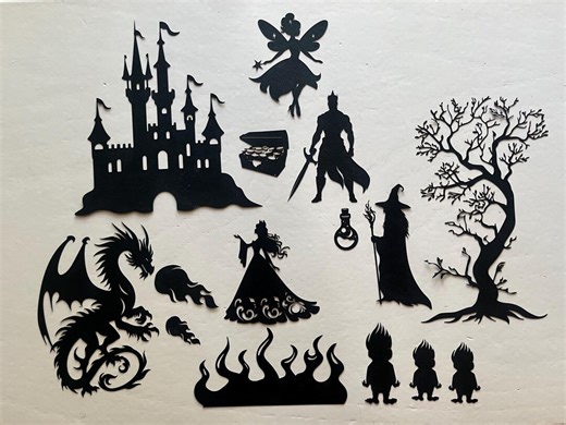Fairytale Shadow Puppet Set: Princess, Dragon, Knight & Wizard - Etsy