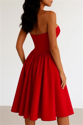 Red Corset Strapless Midi Dress: Backless Evening Party Outfit - Etsy