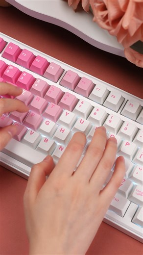Aula on Instagram: "Romance Gradient Pink💗 Keyboard: F75 Max Switch: Reaper Linear Switch Link in bio to shop now🛒 #customkeyboard #aula #keyboardswitch #aulakeyboard #mechanicalkeyboard #soundtest #mechkeyboad #deskinspo #deskgram"