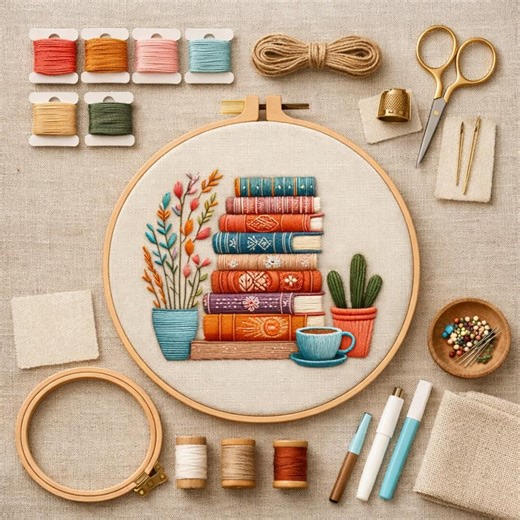 Beginner Embroidery Kit – Books & Plants - Etsy